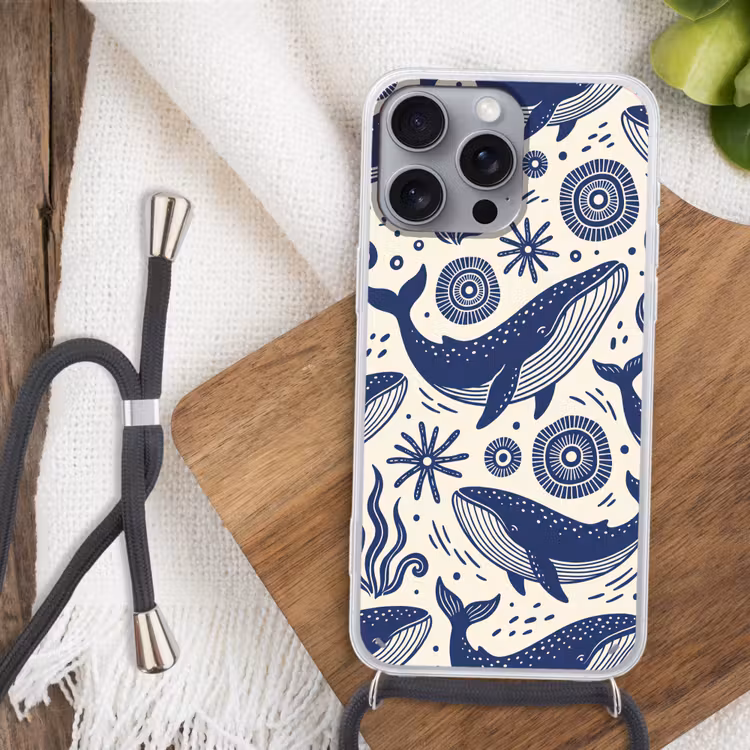 Walvis - Onderwater - Dieren - Abstract - Blauw Hoesje iPhone 16 Pro Max met koord klein -sfeer4