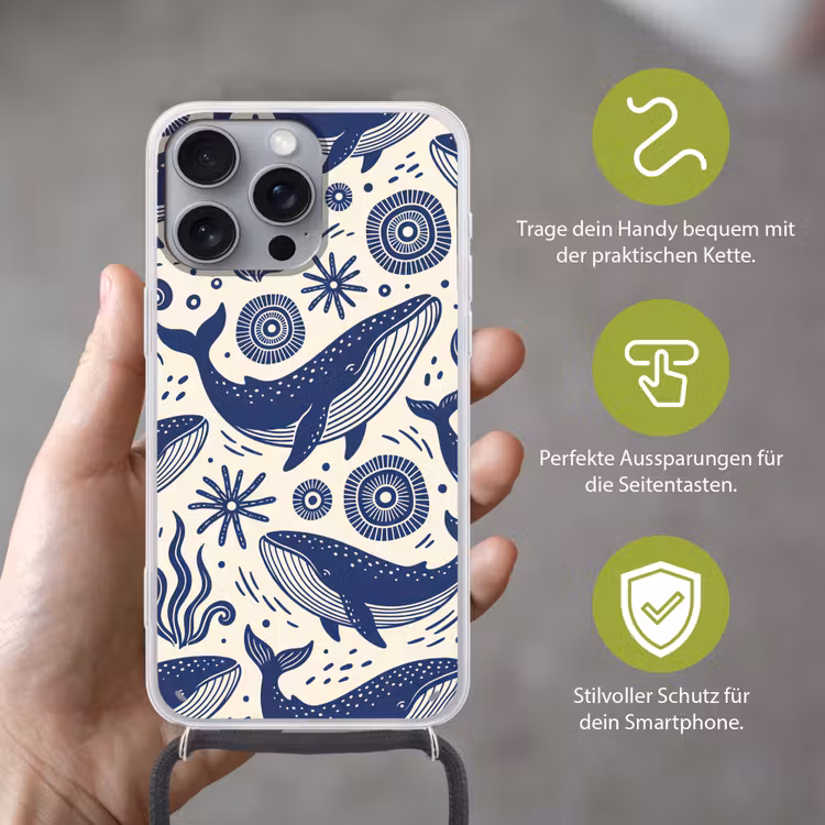 Walvis - Onderwater - Dieren - Abstract - Blauw Hoesje iPhone 16 Pro Max met koord klein -sfeer2_DE
