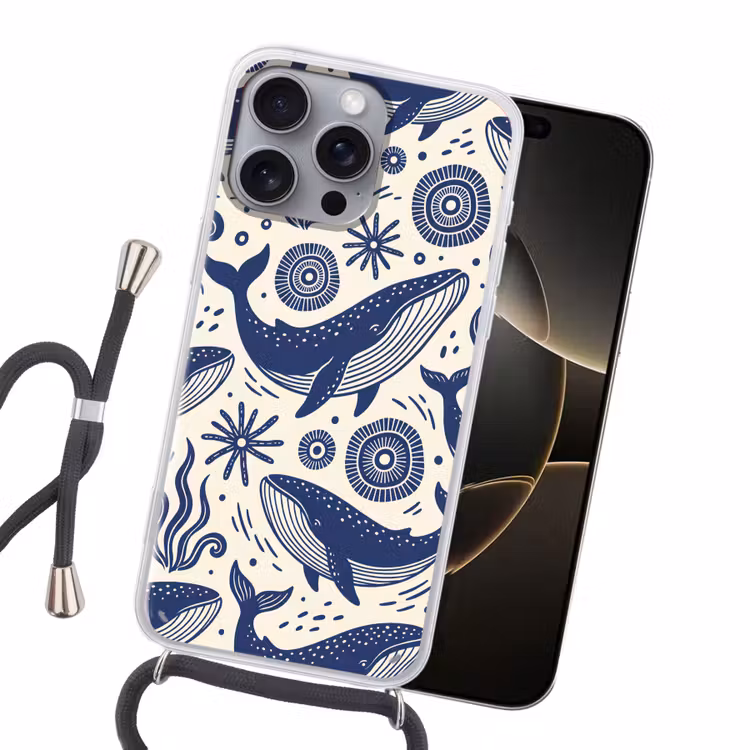 Walvis - Onderwater - Dieren - Abstract - Blauw Hoesje iPhone 16 Pro Max met koord klein -sfeer1