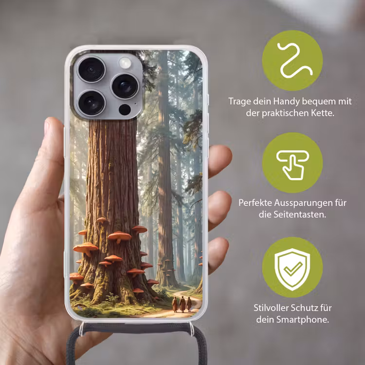 Handyhülle mit Band - Wald – Bäume – Natur - Bos - Bomen - Natuur Hoesje iPhone 16 Pro Max met koord klein