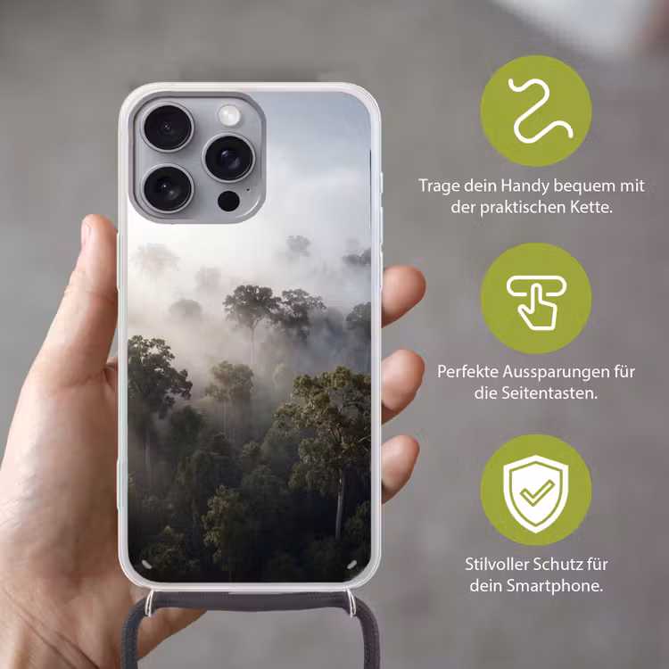 Bos - Mist - Natuur - Groen Hoesje iPhone 16 Pro Max met koord klein -sfeer2_DE