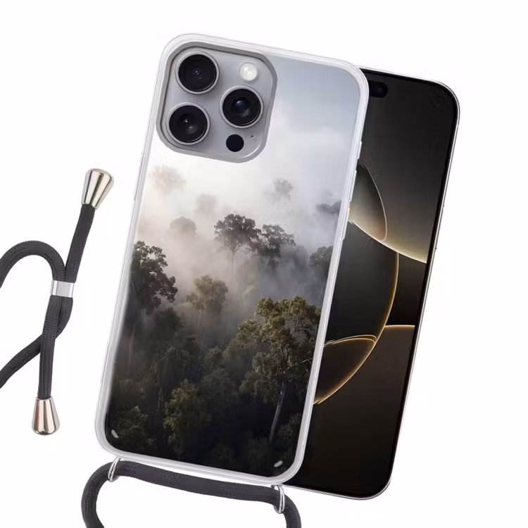 Bos - Mist - Natuur - Groen Hoesje iPhone 16 Pro Max met koord klein -sfeer1