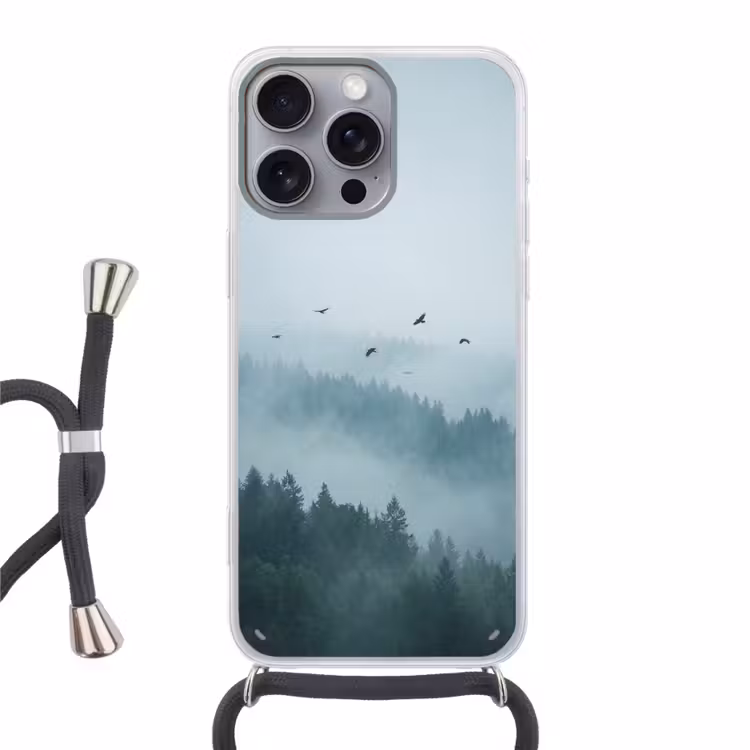 Bos - Mist - Vogels - Natuur - Groen Hoesje iPhone 16 Pro Max met koord klein -3d