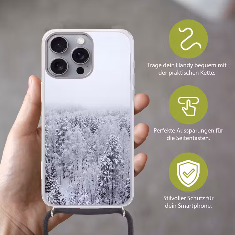 Bos - Sneeuw - Winter - Natuur - Wit Hoesje iPhone 16 Pro Max met koord klein -sfeer2_DE