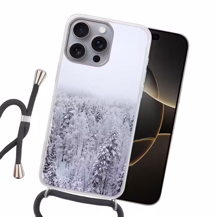 Bos - Sneeuw - Winter - Natuur - Wit Hoesje iPhone 16 Pro Max met koord klein -sfeer1