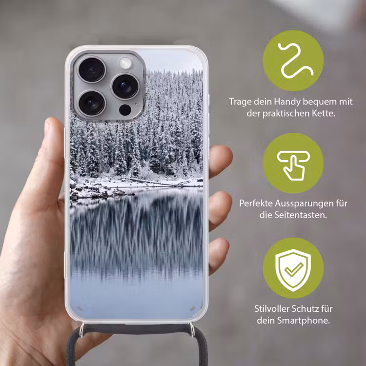 Bos - Reflectie - Meer - Winter - Serene Hoesje iPhone 16 Pro Max met koord klein -sfeer2_DE