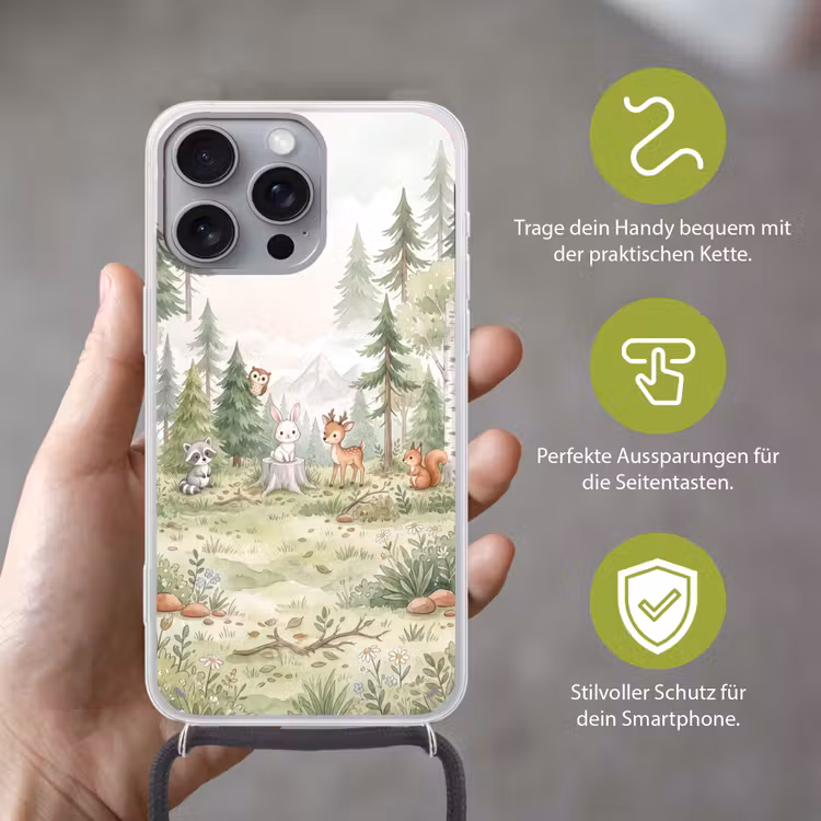 Bos - Dieren - Groen Hoesje iPhone 16 Pro Max met koord klein -sfeer2_DE