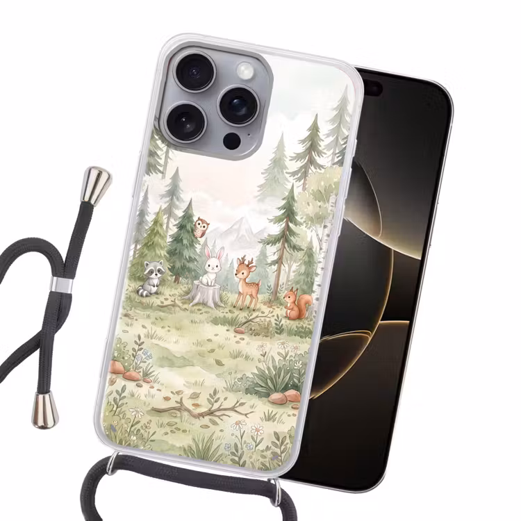 Bos - Dieren - Groen Hoesje iPhone 16 Pro Max met koord klein -sfeer1
