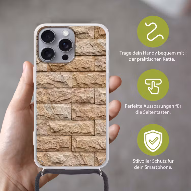Muur - Steen - Ruw - Textuur - Beige Hoesje iPhone 16 Pro Max met koord klein -sfeer2_DE