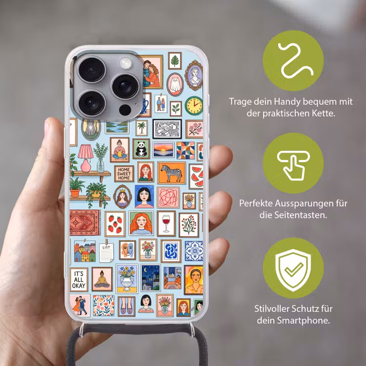 Wanddecoratie - Collectie - Huis - Illustratief - Kleurrijk Hoesje iPhone 16 Pro Max met koord klein -sfeer2_DE