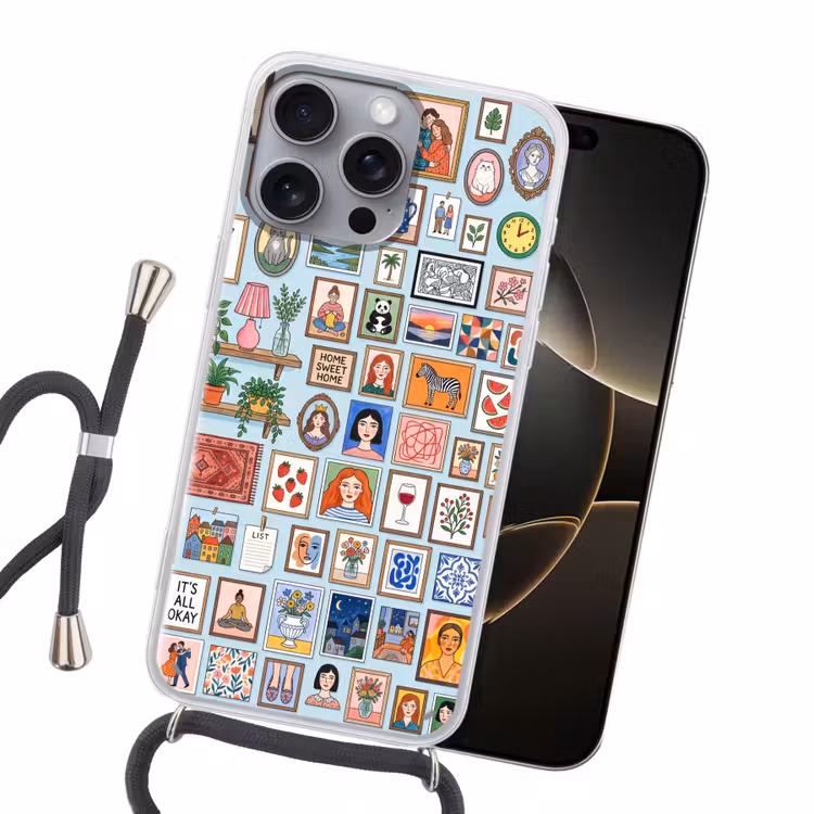 Wanddecoratie - Collectie - Huis - Illustratief - Kleurrijk Hoesje iPhone 16 Pro Max met koord klein -sfeer1