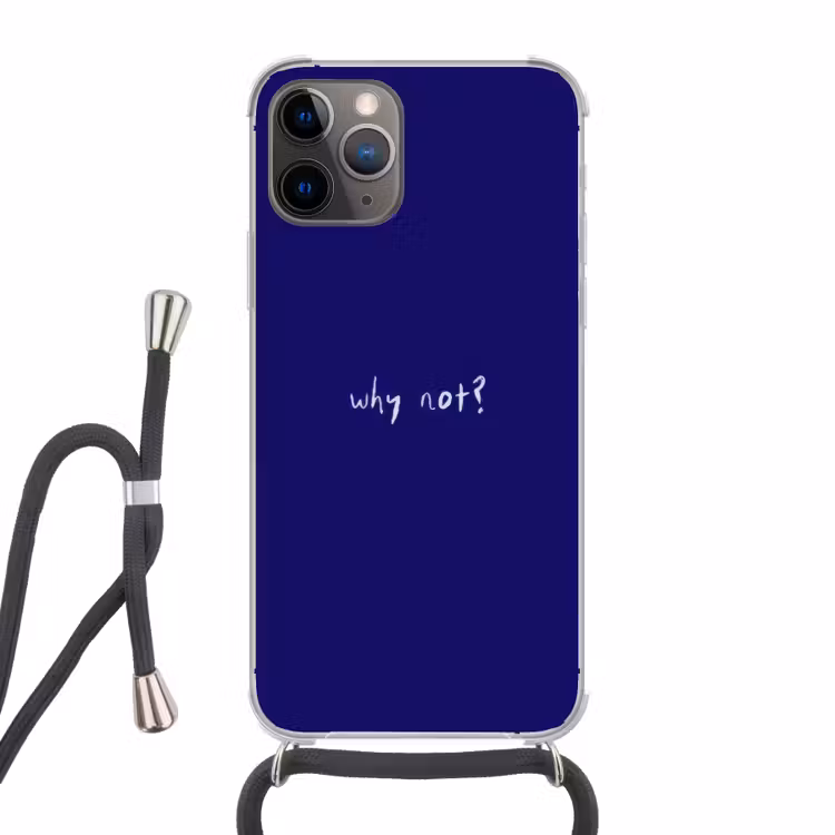 Why not - Blauw - Handgeschreven Hoesje iPhone 12 Pro met koord klein -3d