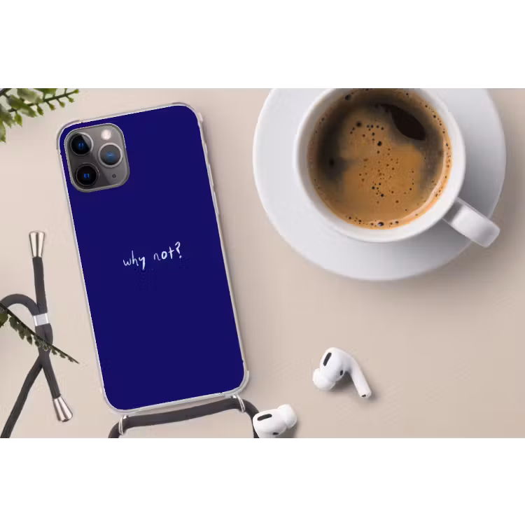 Why not - Blauw - Handgeschreven Hoesje iPhone 12 Pro met koord klein -oordop