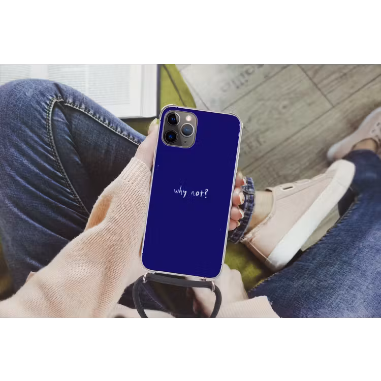 Why not - Blauw - Handgeschreven Hoesje iPhone 12 Pro met koord klein -hand