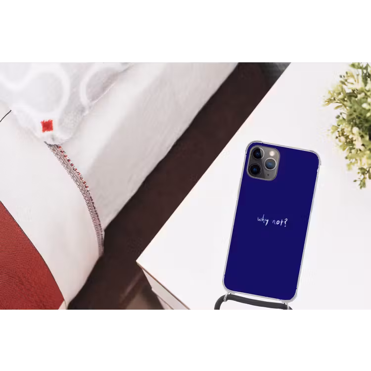 Why not - Blauw - Handgeschreven Hoesje iPhone 12 Pro met koord klein -kamer