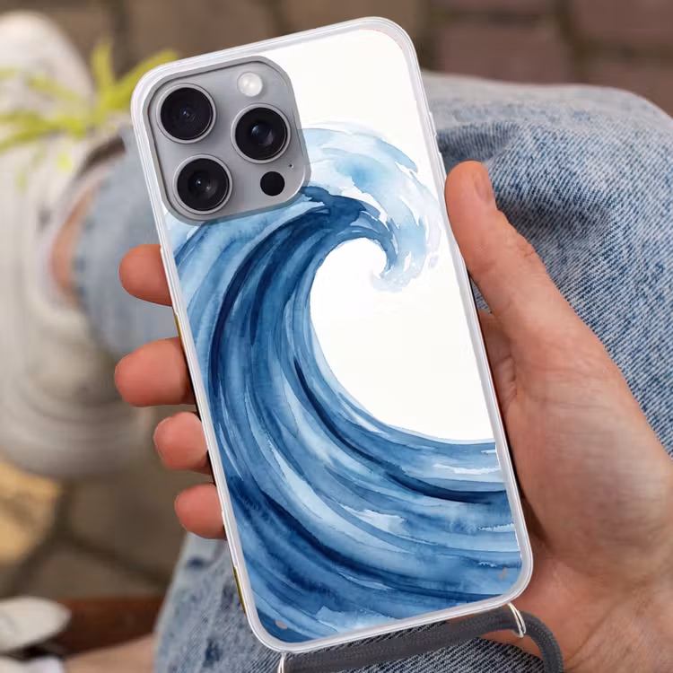 Water - Beweging - Natuur - Modern - Blauw Hoesje iPhone 16 Pro Max met koord klein -sfeer3