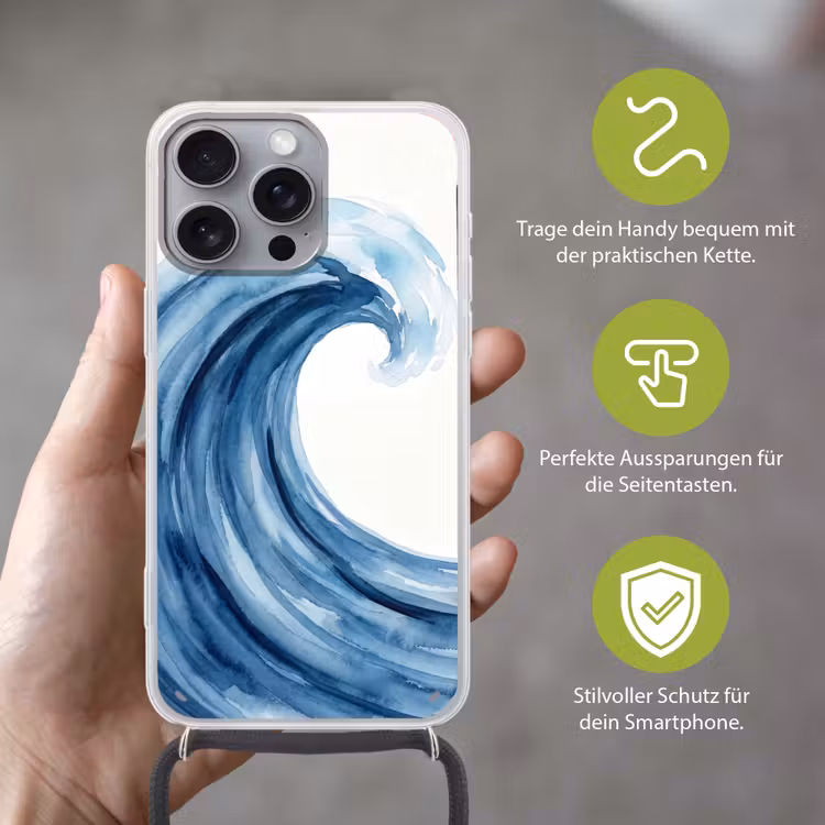 Water - Beweging - Natuur - Modern - Blauw Hoesje iPhone 16 Pro Max met koord klein -sfeer2_DE