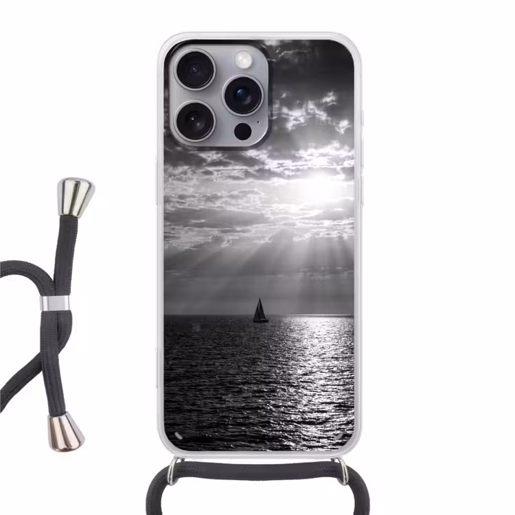 Water - Boot - Lucht - Natuur - Zwart-wit Hoesje iPhone 16 Pro Max met koord klein -3d