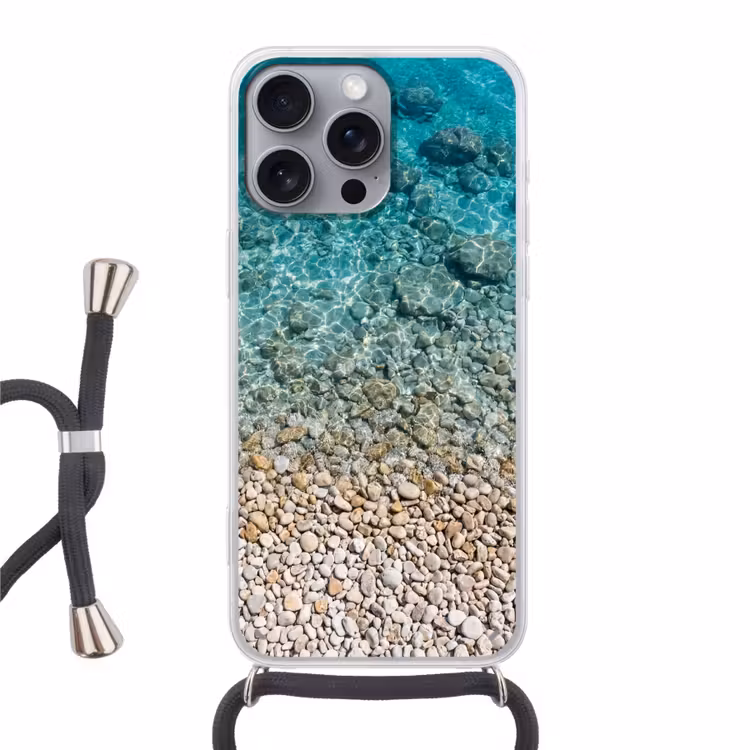 Water - Kiezels - Natuur - Levendig - Turkoois Hoesje iPhone 16 Pro Max met koord klein -3d