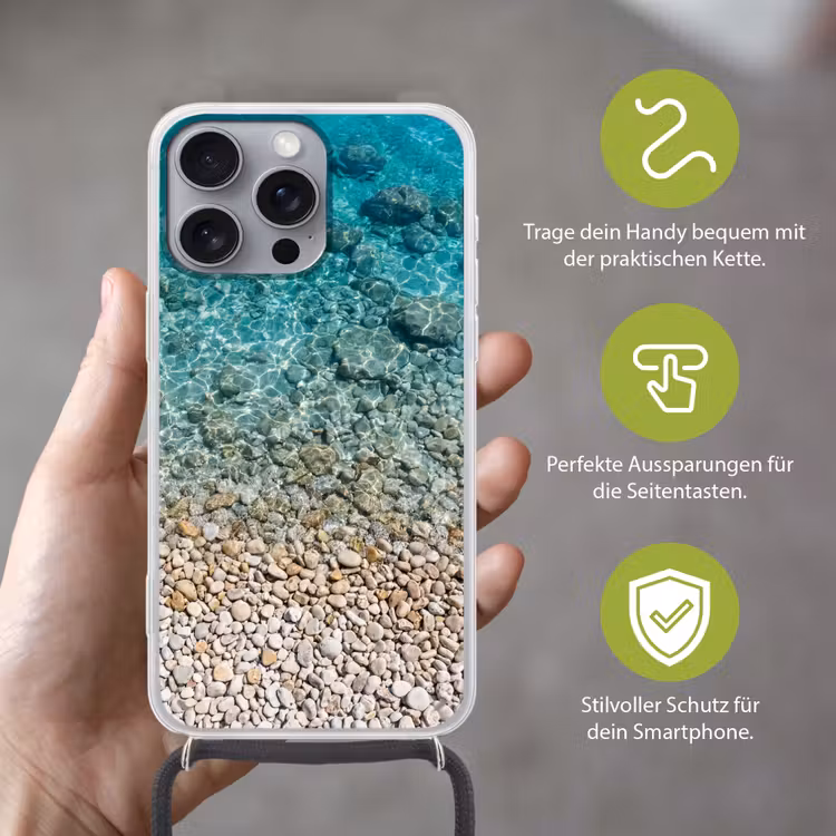 Water - Kiezels - Natuur - Levendig - Turkoois Hoesje iPhone 16 Pro Max met koord klein -sfeer2_DE