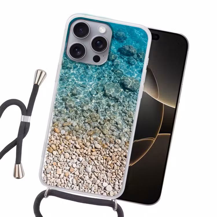 Water - Kiezels - Natuur - Levendig - Turkoois Hoesje iPhone 16 Pro Max met koord klein -sfeer1