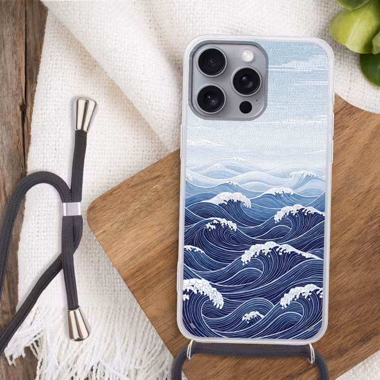 Water - Mozaïek - Landschap - Modern - Blauw Hoesje iPhone 16 Pro Max met koord klein -sfeer4