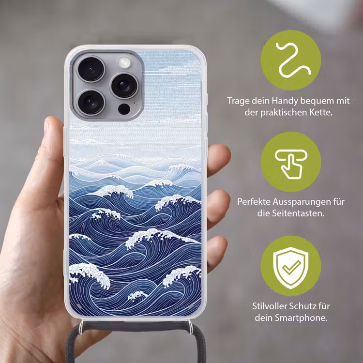 Water - Mozaïek - Landschap - Modern - Blauw Hoesje iPhone 16 Pro Max met koord klein -sfeer2_DE