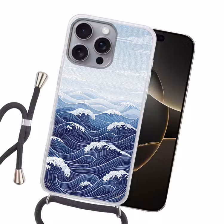 Water - Mozaïek - Landschap - Modern - Blauw Hoesje iPhone 16 Pro Max met koord klein -sfeer1