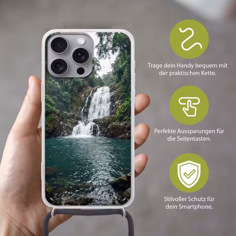 Waterfall - Forest - Nature - Greenkhgyguyg Hoesje iPhone 16 Pro Max met koord klein -sfeer2_DE