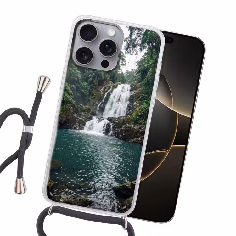 Waterfall - Forest - Nature - Greenkhgyguyg Hoesje iPhone 16 Pro Max met koord klein -sfeer1