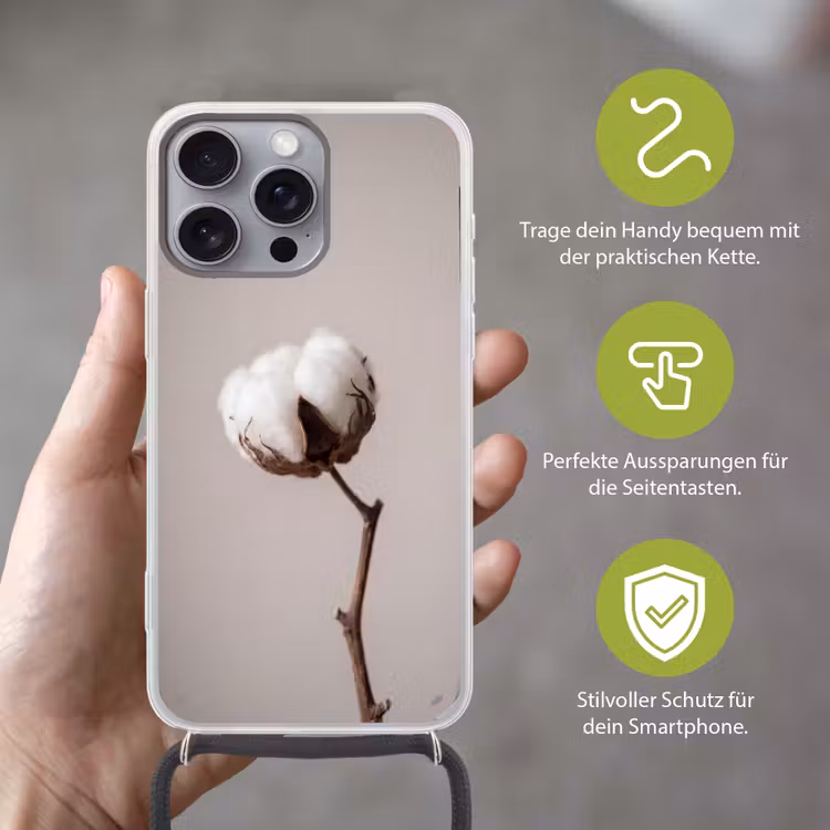 Katoenbol - Minimalistisch - Wit Hoesje iPhone 16 Pro Max met koord klein -sfeer2_DE