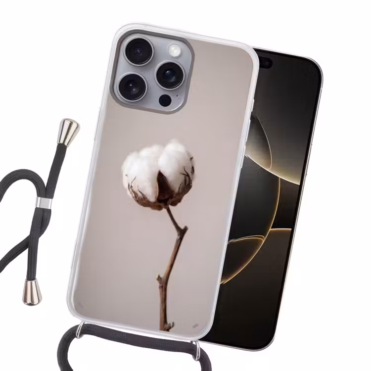 Katoenbol - Minimalistisch - Wit Hoesje iPhone 16 Pro Max met koord klein -sfeer1