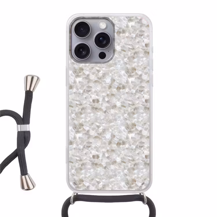 Wit - Penseelstreken - Reliëfeffect Hoesje iPhone 16 Pro Max met koord klein 804 -3d