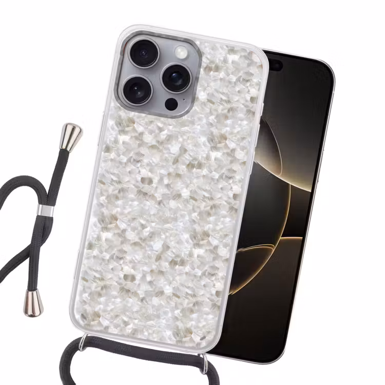 Wit - Penseelstreken - Reliëfeffect Hoesje iPhone 16 Pro Max met koord klein 804 -sfeer1