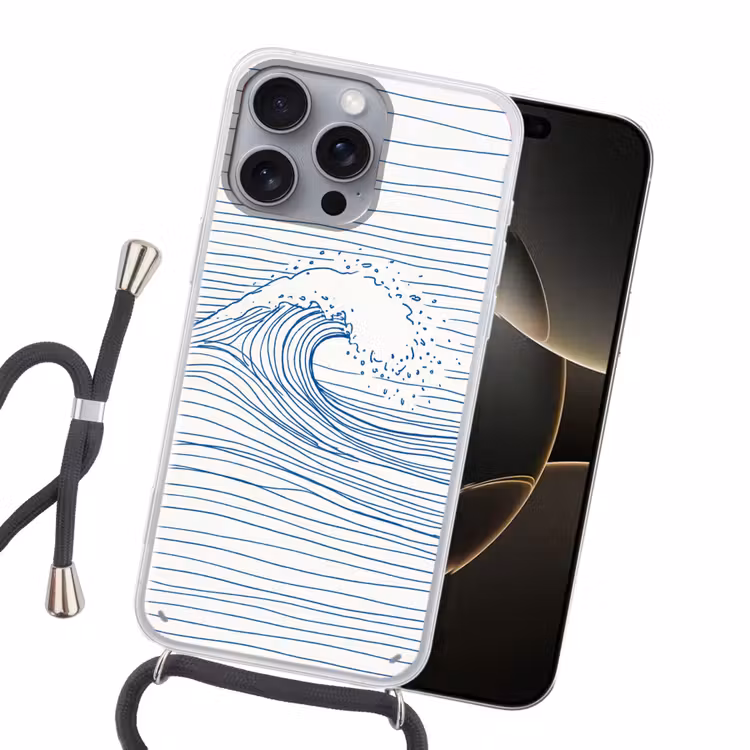 Golf - Brekende - Natuur - Minimalistisch - Blauw Hoesje iPhone 16 Pro Max met koord klein -sfeer1