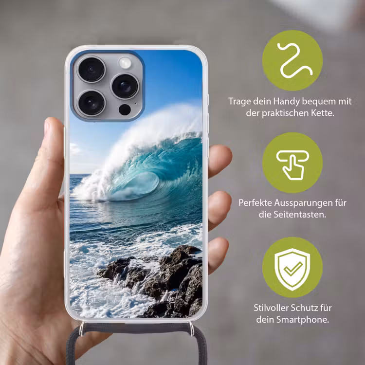 Golf - Oceaan - Brekend - Water - Blauw Hoesje iPhone 16 Pro Max met koord klein -sfeer2_DE