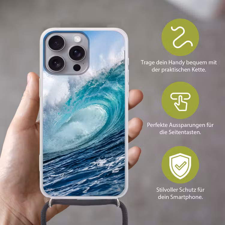 Golf - Oceaan - Water - Dynamisch - Blauw Hoesje iPhone 16 Pro Max met koord klein -sfeer2_DE