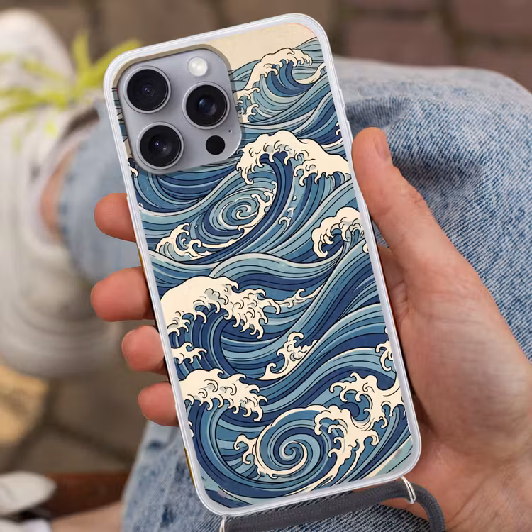Golven - Zee - Natuur - Abstract - Blauw Hoesje iPhone 16 Pro Max met koord klein -sfeer3