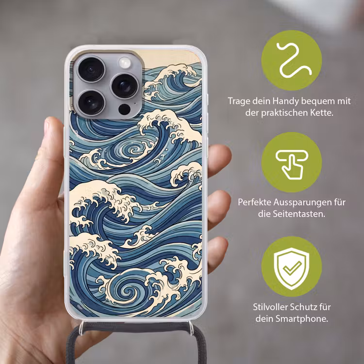Golven - Zee - Natuur - Abstract - Blauw Hoesje iPhone 16 Pro Max met koord klein -sfeer2_DE
