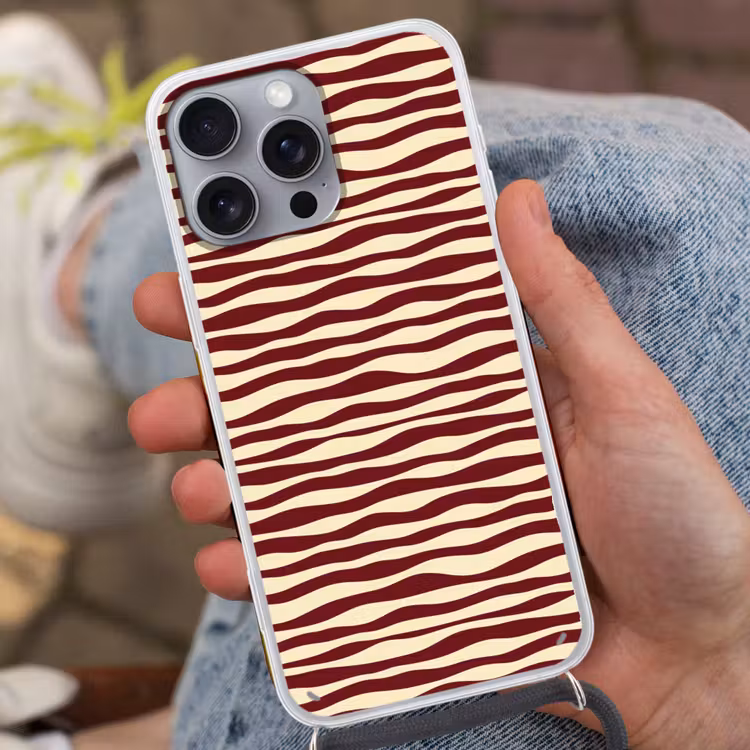 Golven - Rood - Patroon - Crème Hoesje iPhone 16 Pro Max met koord klein 804 -sfeer3