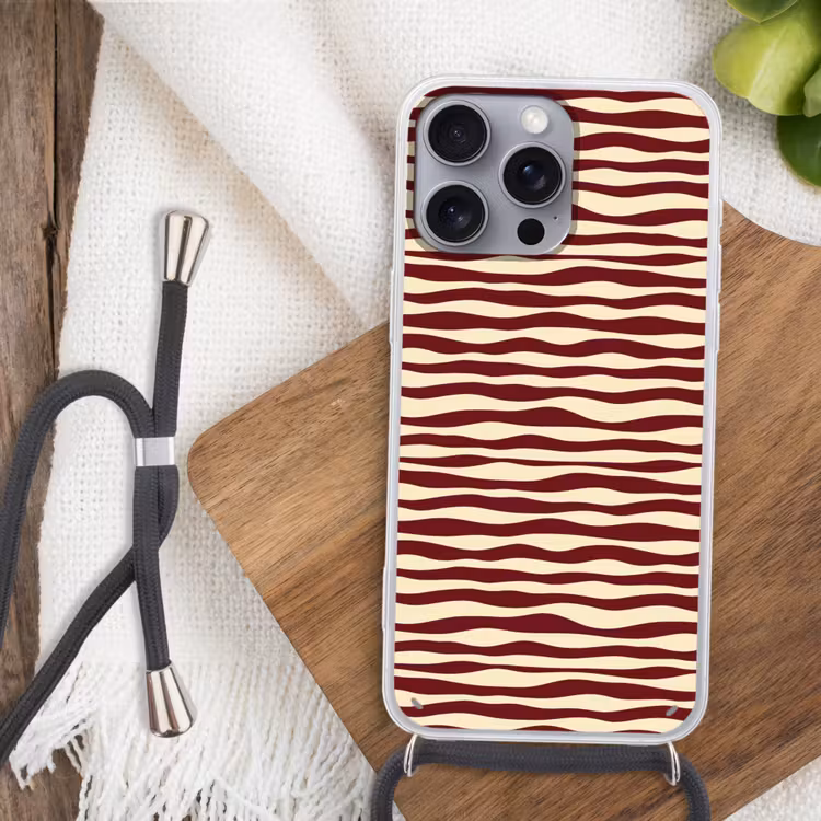 Golven - Rood - Patroon - Crème Hoesje iPhone 16 Pro Max met koord klein 804 -sfeer4