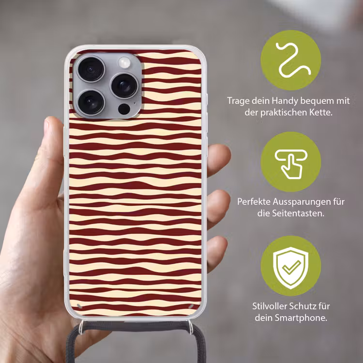 Golven - Rood - Patroon - Crème Hoesje iPhone 16 Pro Max met koord klein 804 -sfeer2_DE