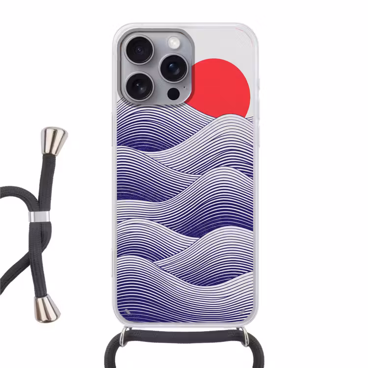 Golven - Zon - Natuur - Abstract - Rood Hoesje iPhone 16 Pro Max met koord klein -3d