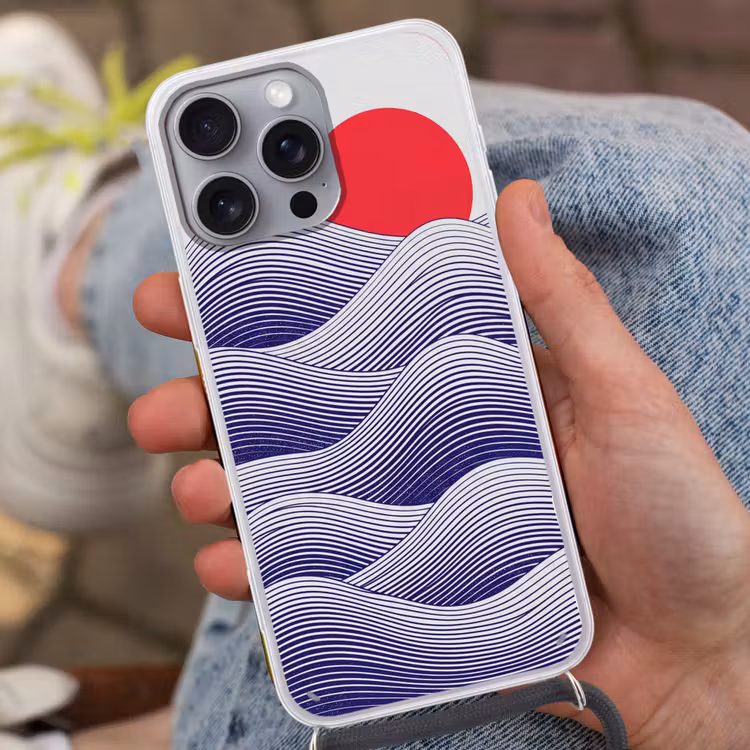 Golven - Zon - Natuur - Abstract - Rood Hoesje iPhone 16 Pro Max met koord klein -sfeer3