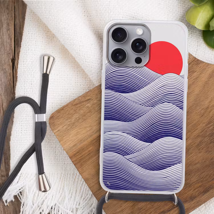Golven - Zon - Natuur - Abstract - Rood Hoesje iPhone 16 Pro Max met koord klein -sfeer4