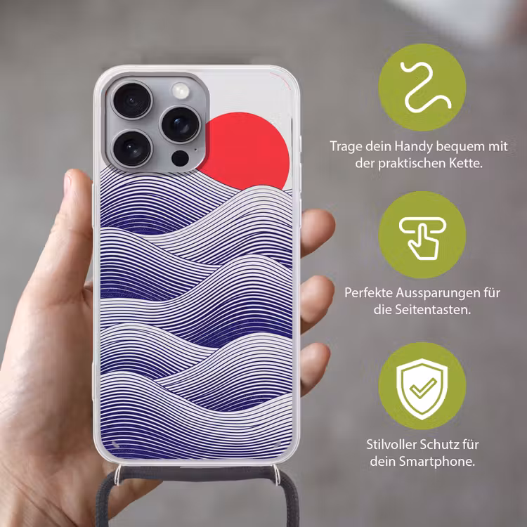 Golven - Zon - Natuur - Abstract - Rood Hoesje iPhone 16 Pro Max met koord klein -sfeer2_DE