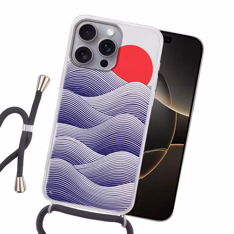 Golven - Zon - Natuur - Abstract - Rood Hoesje iPhone 16 Pro Max met koord klein -sfeer1