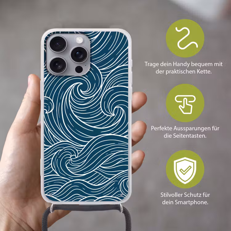 Golven - Spiraal - Water - Abstract - Blauw Hoesje iPhone 16 Pro Max met koord klein -sfeer2_DE