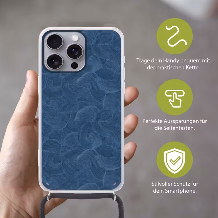 Golven - Textuur - Patroon - Blauw Hoesje iPhone 16 Pro Max met koord klein 804 -sfeer2_DE