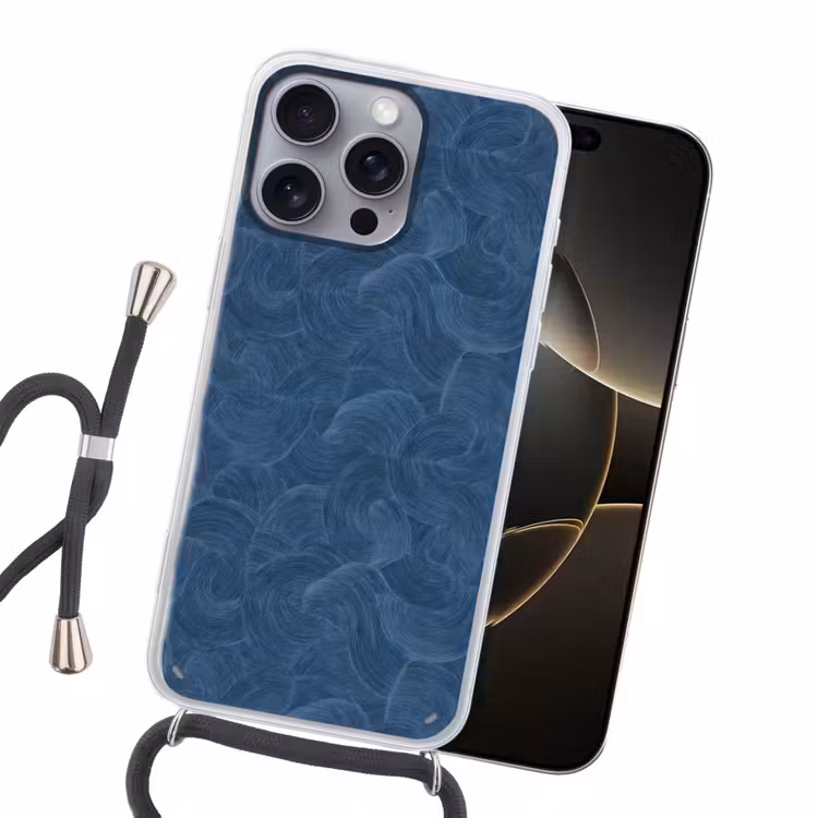 Golven - Textuur - Patroon - Blauw Hoesje iPhone 16 Pro Max met koord klein 804 -sfeer1